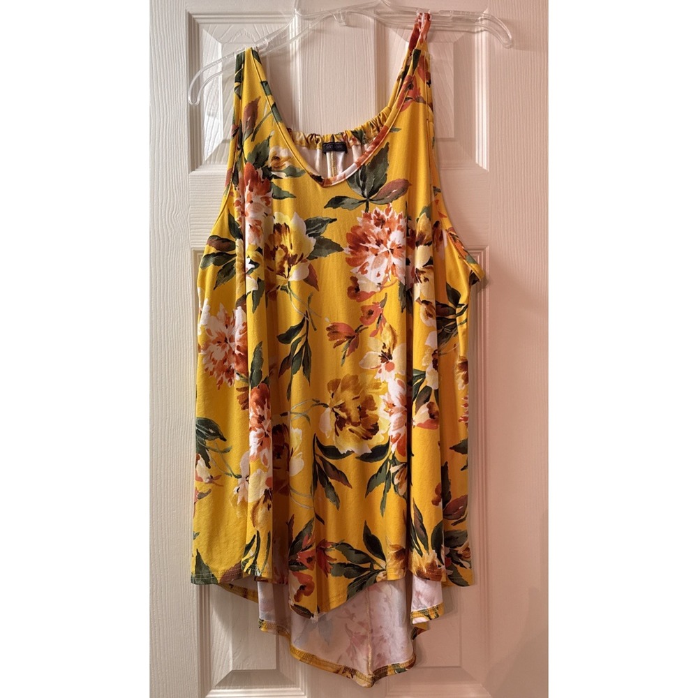 First Love Yellow Floral High Low Tank Top Plus Size 2XL FL2055X